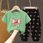 Conjuntos de verano para niñas, ropa para niños pequeños, camiseta de moda, top y pantalones, 2 piezas