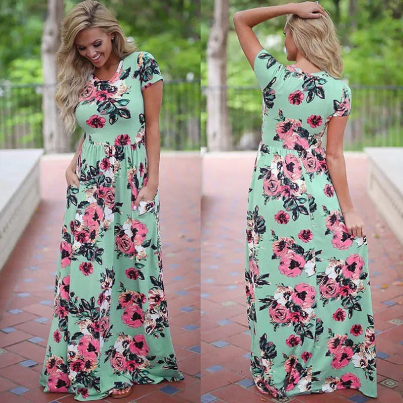 Vestido largo de verano para mujer 2025, vestido playero bohemio con estampado floral, vestido maxi blanco para fiesta de noche, vestido de verano, vestidos de fiesta
