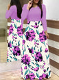 2023 European and American style floral print color matching long sleeved dress, long women's large swing skirt