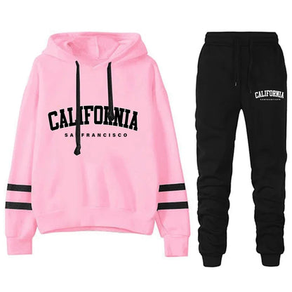 Chándal informal de rayas para mujer de California, sudadera con capucha, pantalón o traje versátil, sencillo, gran oferta, conjuntos urbanos tallas S-3XL
