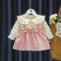Vestido de otoño para niñas recién nacidas, de manga larga, con solapa y flores fragmentadas de dibujos animados, vestido de princesa para bebés, vestido con tirantes de flores