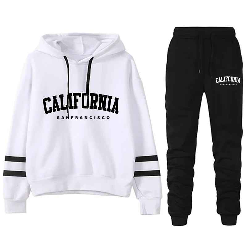 Chándal informal de rayas para mujer de California, sudadera con capucha, pantalón o traje versátil, sencillo, gran oferta, conjuntos urbanos tallas S-3XL