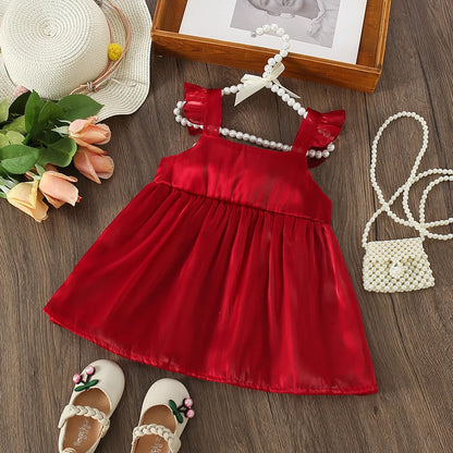 Vestidos de verano para bebé, con lazo, espalda descubierta, escote cuadrado, tirantes esponjosos, ropa de playa informal para niña