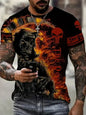 Camiseta de manga corta con estampado 3D de calavera de terror, estilo hip hop callejero, cuello redondo, holgada e informal, para verano, 2025