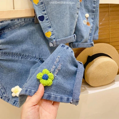 Pantalones vaqueros bordados para niña con flores, pantalones vaqueros para bebé niño y niña, pantalones Daduhey de pierna ancha, pantalones harén, ropa interior