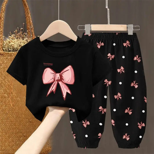 Conjuntos de verano para niñas, ropa para niños pequeños, camiseta de moda, top y pantalones, 2 piezas