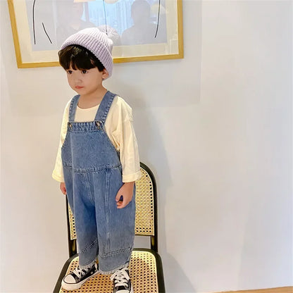 Mono de mezclilla informal para niñas y niños, pantalones con pechera, monos para bebés y niños, conjuntos de otoño para niñas, ropa para niños