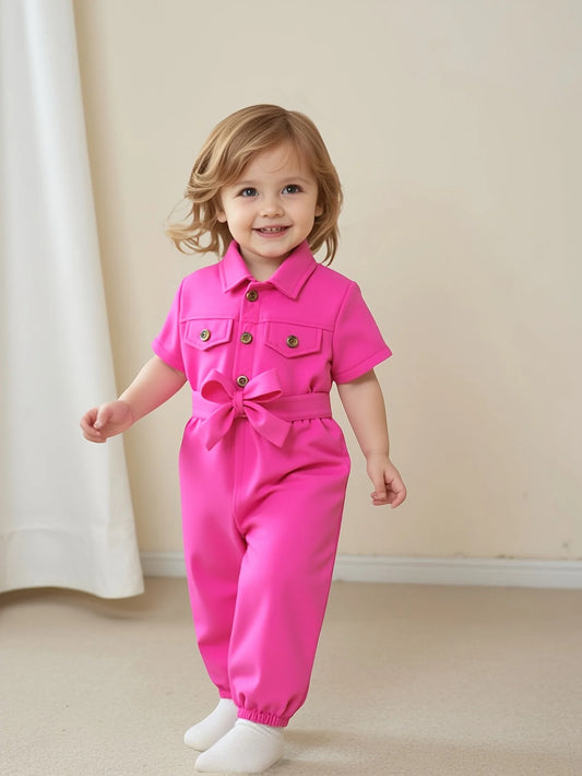Conjunto de 2 piezas de verano para niña, de manga corta, informal, sencillo, con pantalón y cinturón