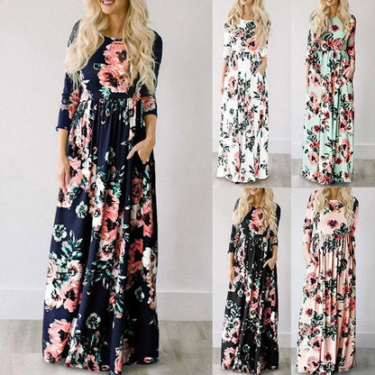Vestido largo de verano para mujer 2025, vestido playero bohemio con estampado floral, vestido maxi blanco para fiesta de noche, vestido de verano, vestidos de fiesta