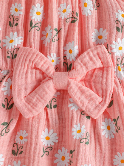 Conjunto de 2 piezas de peleles de algodón suave para recién nacidas, color rosa, con estampado de margaritas, de manga corta y diadema.