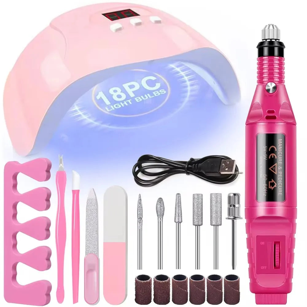 LINMANDA Kit profesional de taladro eléctrico para uñas con USB, lima de esmalte y lámpara UV LED para uñas, secador de manicura en gel, lámpara acrílica, juego de inicio