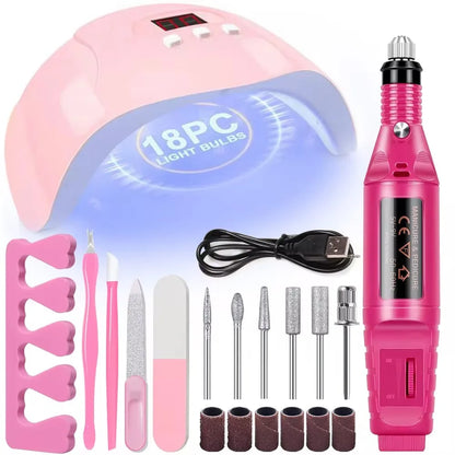 LINMANDA Kit profesional de taladro eléctrico para uñas con USB, lima de esmalte y lámpara UV LED para uñas, secador de manicura en gel, lámpara acrílica, juego de inicio