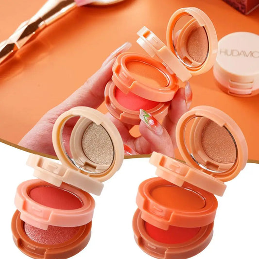 HUDAMOJI Paleta de rubor humectante con color 3 en 1 para mejillas y labios, rubor perlado de larga duración, sombra de ojos, maquillaje de contorno mate natural para rostro