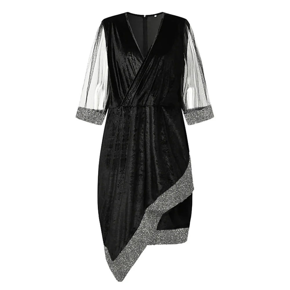 Plus Size Women Dress Winter Plus Size Black Vestidos Formal Occas Dress Elegant Long Skirt Party Female Clothin