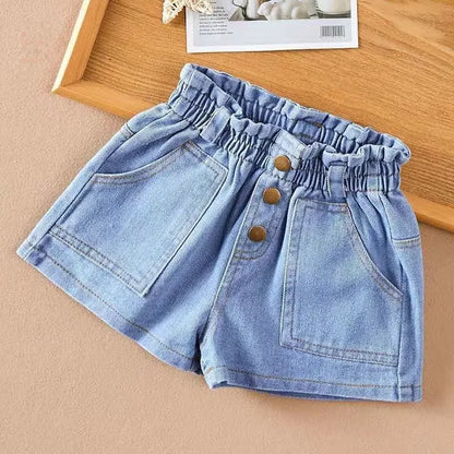Pantalones cortos vaqueros de estilo coreano para niñas, pantalones vaqueros cortos de princesa a la moda, pantalones cortos para niñas, ropa para niñas con flores