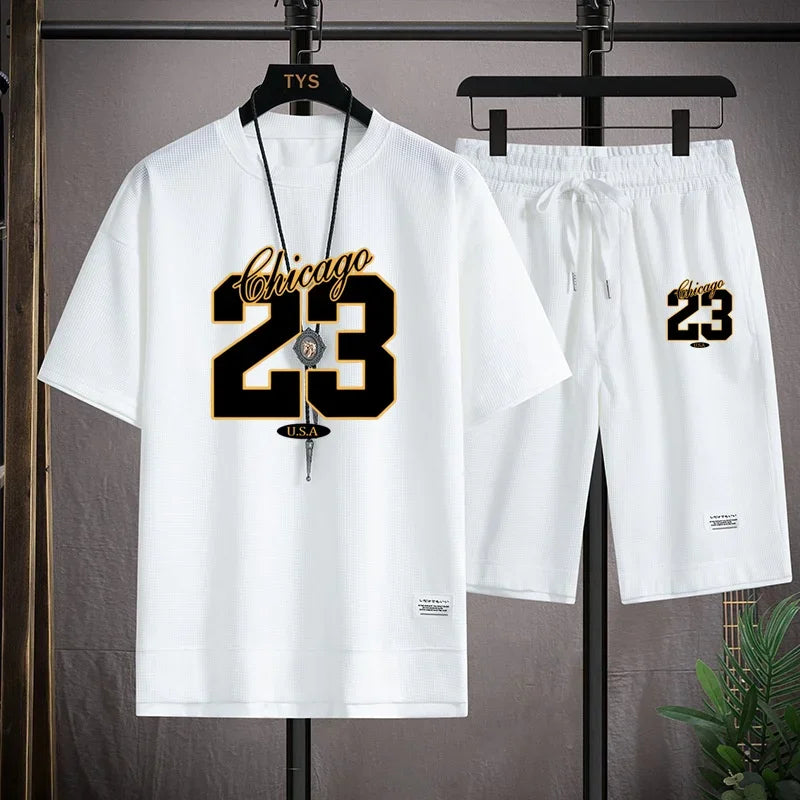2025 Men'S Summer Fitness Running Casual Sportswear Set Quick-Drying Breathable Short-Sleeved T-Shirt + Shorts Two-Piece Set