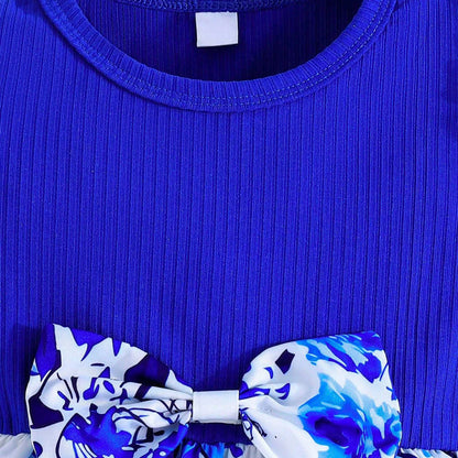 Vestido de verano para niña, nuevo, con mangas cortas y volantes, lazo plisado, cinta azul y blanca, elementos de porcelana, estilo chino, para fiesta de cumpleaños.