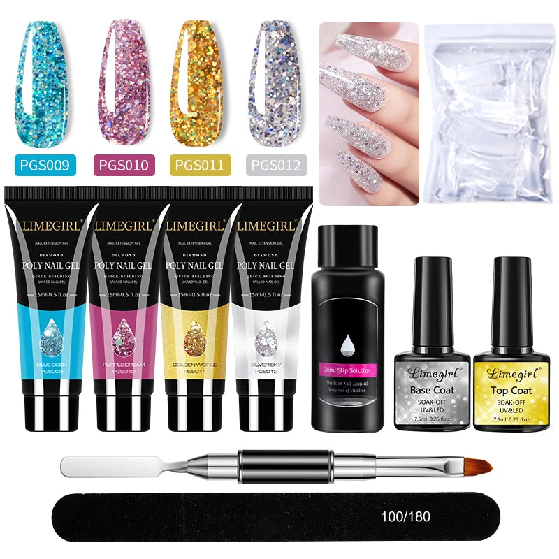 Kit Nail Art Limegirl, gel de uñas polivinílico, gel de remojo extensible, kit de esmalte de gel acrílico para principiantes, gel semipermanente