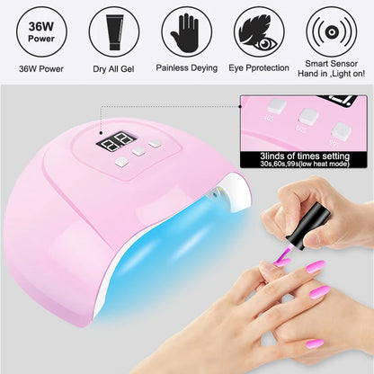 Kit de esmalte de uñas en gel con lámpara UV, taladro eléctrico para uñas, kit de base y capa superior para uñas en gel, juego de herramientas para uñas.