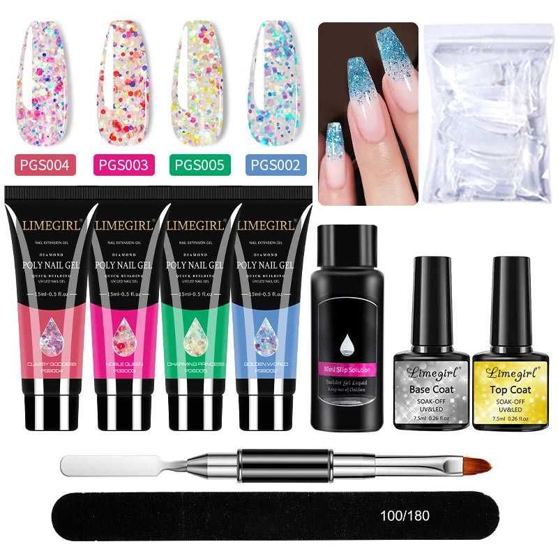 Kit Nail Art Limegirl, gel de uñas polivinílico, gel de remojo extensible, kit de esmalte de gel acrílico para principiantes, gel semipermanente