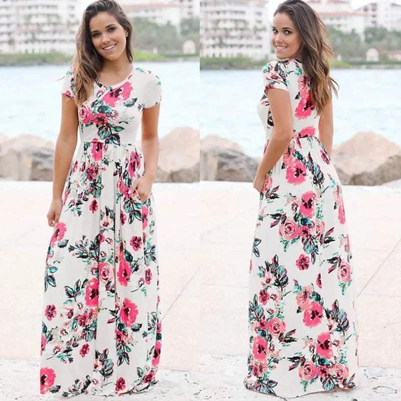 Vestido largo de verano para mujer 2025, vestido playero bohemio con estampado floral, vestido maxi blanco para fiesta de noche, vestido de verano, vestidos de fiesta