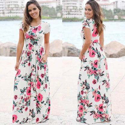 Vestido largo de verano para mujer 2025, vestido playero bohemio con estampado floral, vestido maxi blanco para fiesta de noche, vestido de verano, vestidos de fiesta