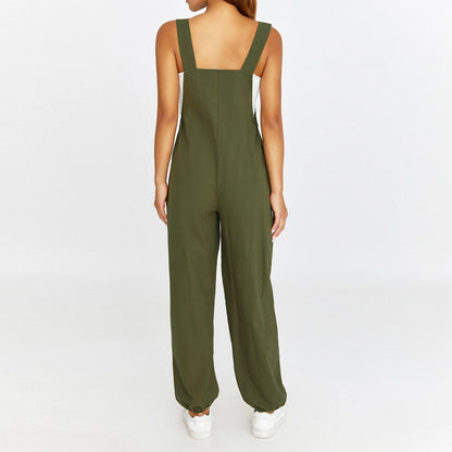 Puloru - Mono informal con tirantes para mujer, liso, sin mangas, cuello cuadrado, pantalones largos con tiras y bolsillos, ropa de calle