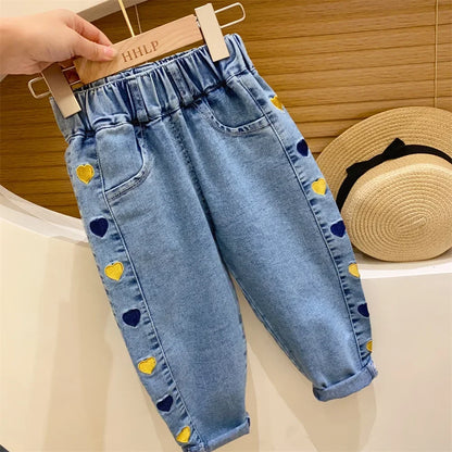 Pantalones vaqueros bordados para niña con flores, pantalones vaqueros para bebé niño y niña, pantalones Daduhey de pierna ancha, pantalones harén, ropa interior