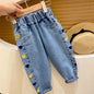 Pantalones vaqueros bordados para niña con flores, pantalones vaqueros para bebé niño y niña, pantalones Daduhey de pierna ancha, pantalones harén, ropa interior