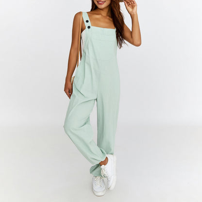 Puloru - Mono informal con tirantes para mujer, liso, sin mangas, cuello cuadrado, pantalones largos con tiras y bolsillos, ropa de calle