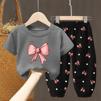 Conjuntos de verano para niñas, ropa para niños pequeños, camiseta de moda, top y pantalones, 2 piezas
