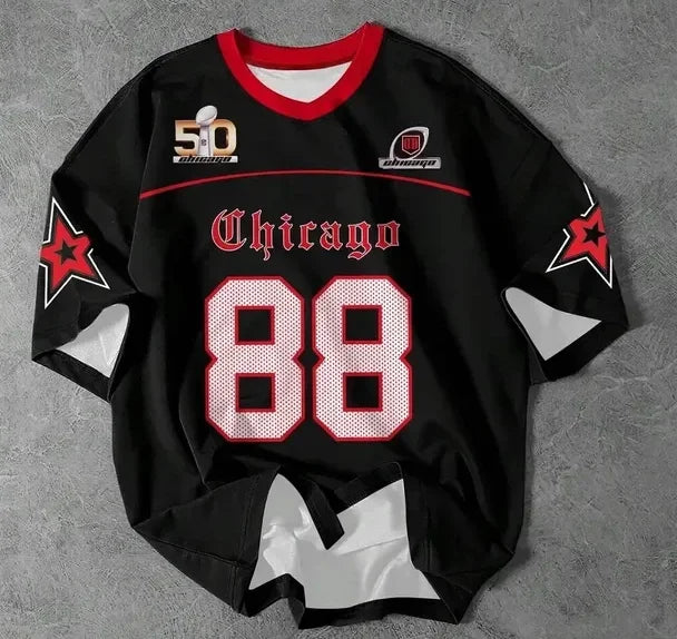 Camiseta informal de cuello redondo para hombre, nueva de verano 2025, con estampado 3D de letras de Chicago, de poliéster, para uso diario y al aire libre.