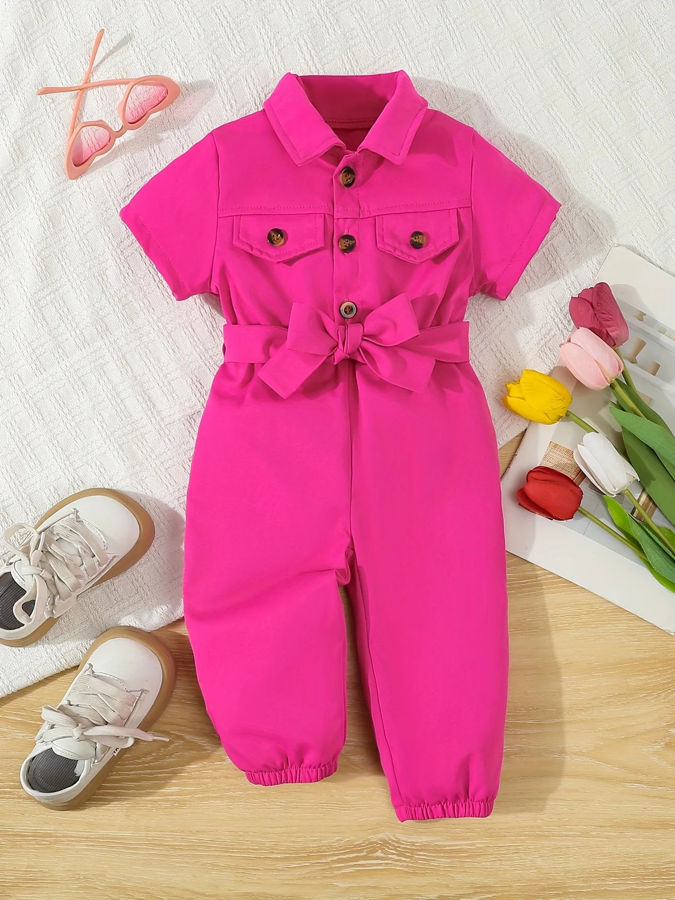 Conjunto de 2 piezas de verano para niña, de manga corta, informal, sencillo, con pantalón y cinturón