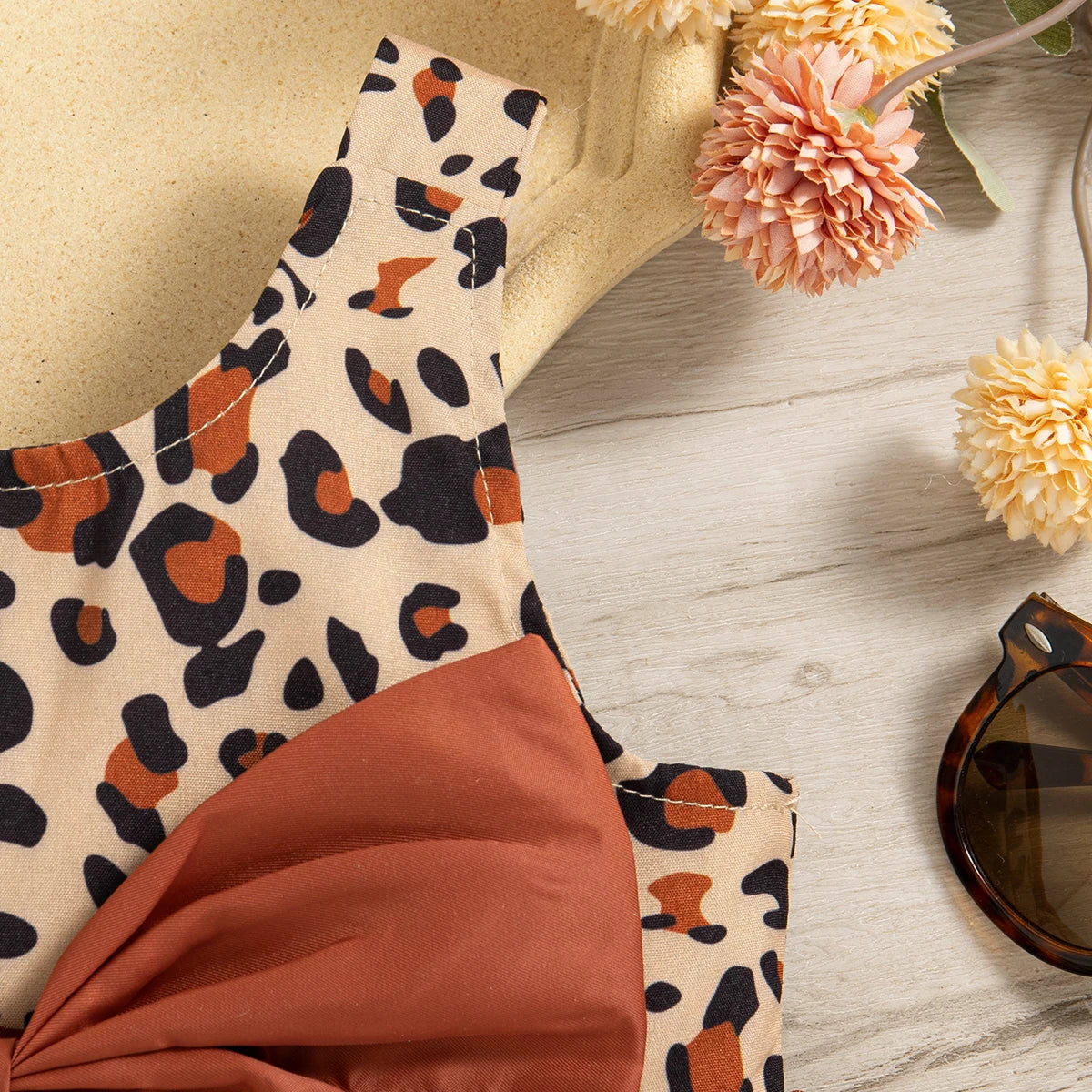 Vestido de verano para niña con estampado de leopardo y lazo decorativo, con tirantes, bonito vestido de fiesta para niña