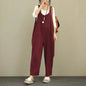 Enterizo sencillo sin mangas con pantalones largos para mujer, de verano, de algodón fino con bolsillos, informal, multicolor, con cuello en V y tirantes