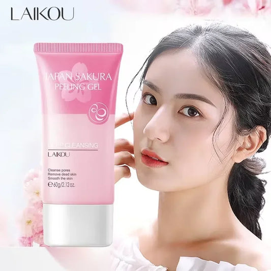 LAIKOU Exfoliante Corporal Facial Hidratante Iluminador Hidratante Sakura Japón Elimina Puntos Negros Productos para el Cuidado de la Piel 60 g