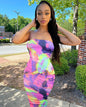 Spring/Summer Women's Colorful Tie Dye Print Off Shoulder Wrapped Chest Dress