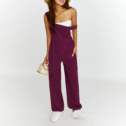 Puloru - Mono informal con tirantes para mujer, liso, sin mangas, cuello cuadrado, pantalones largos con tiras y bolsillos, ropa de calle