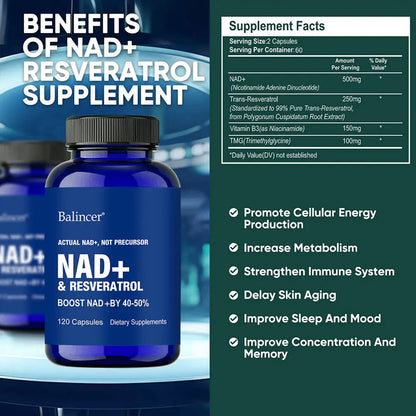 Suplementos de NAD, suplementos con resveratrol y vitamina B3, suplementos Nad Plus Boost: favorecen la salud celular.