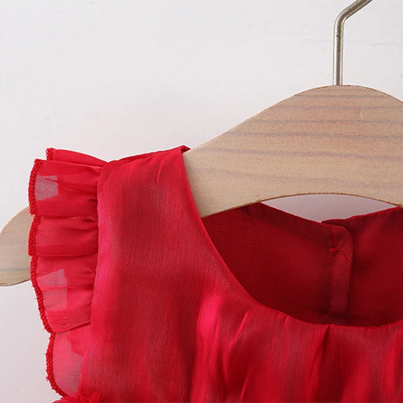 Ropa para niños, vestido de niña, nuevo estilo de verano, vestido de princesa con mangas voladoras y lazo para bebé, vestido de noche infantil con hilo de nubes
