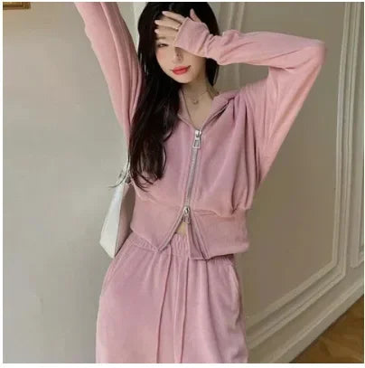 Conjunto deportivo de dos piezas para mujer, primavera otoño 2024, sudadera rosa, pantalones casuales, ropa para adelgazar.