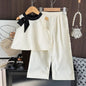 Bear Leader 2025 - Conjunto de 2 piezas para niñas de 3 a 7 años, versión coreana, con top sin mangas y pantalones anchos, con lazo 3D