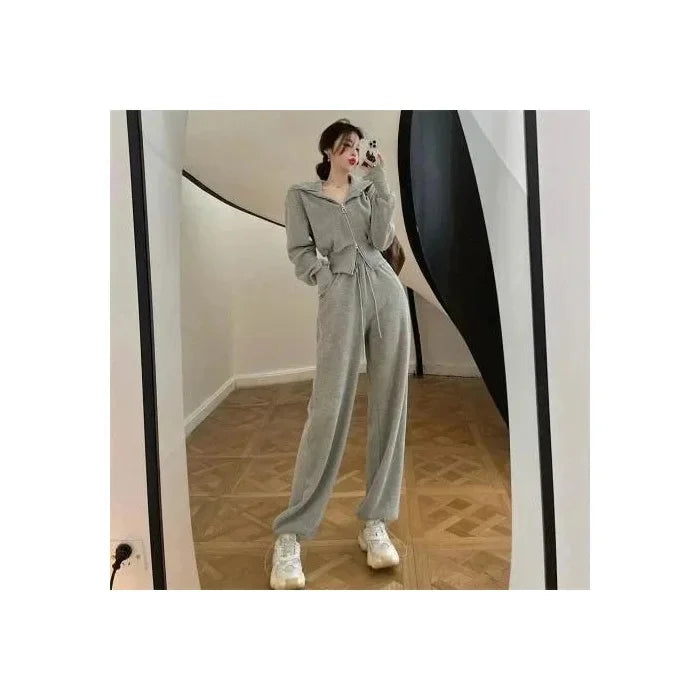 Conjunto deportivo de dos piezas para mujer, primavera otoño 2024, sudadera rosa, pantalones casuales, ropa para adelgazar.