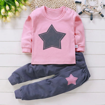 Ropa de algodón para niña, conjunto de invierno para bebé recién nacido, 2 conjuntos de pijamas de primavera para niños de 0 a 5 años, ropa informal de dibujos animados para bebé