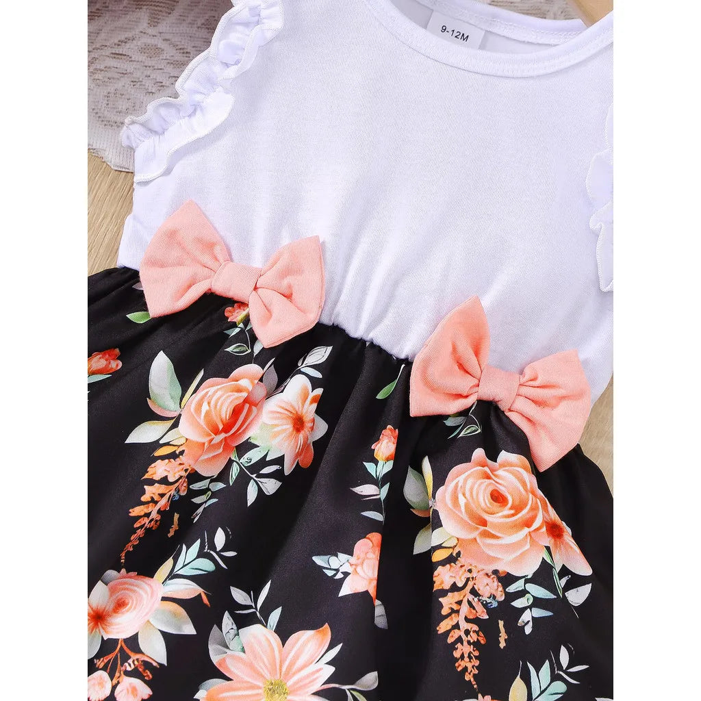 Ropa de verano para niña, vestidos sin mangas con estampado floral, estilo pastoral, vestido de fiesta de boda con lazo para niña pequeña de 0 a 3 años
