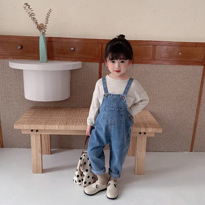 Mono de mezclilla liso para bebé niño, pantalones vaqueros con pechera, mono infantil, ropa para niños, monos para niños, conjuntos de otoño para niñas