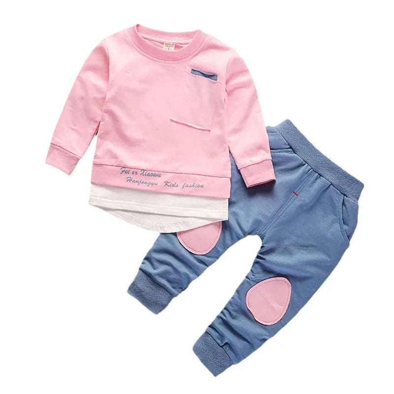 Ropa de primavera y otoño para bebé niña, conjunto de 2 piezas, camiseta y pantalones, chándal informal para niño pequeño