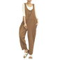 Enterizo sencillo sin mangas con pantalones largos para mujer, de verano, de algodón fino con bolsillos, informal, multicolor, con cuello en V y tirantes