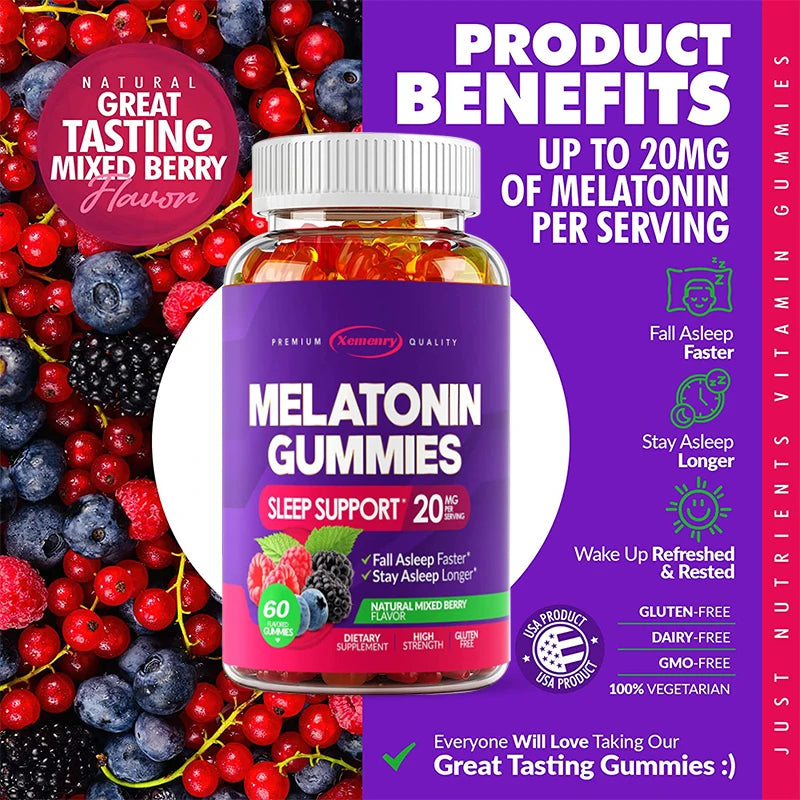 Gomitas de melatonina de 20 mg: concilia el sueño de forma natural, combate el insomnio, refuerza el sistema inmunitario y mejora la calidad del descanso.