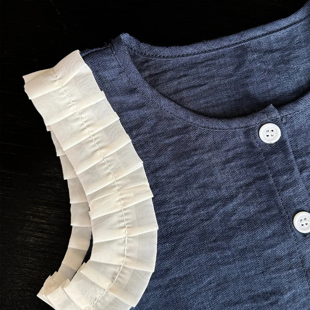 Bear Leader - Conjunto de dos piezas para niña, versión coreana, traje de mezclilla azul de imitación, camiseta sin mangas y pantalones anchos de verano